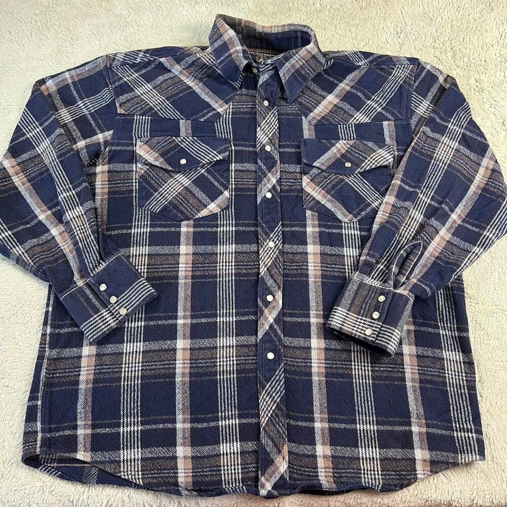 Salmon River Chamois Blue Flannel Pearl Snap men’s shirt size Large